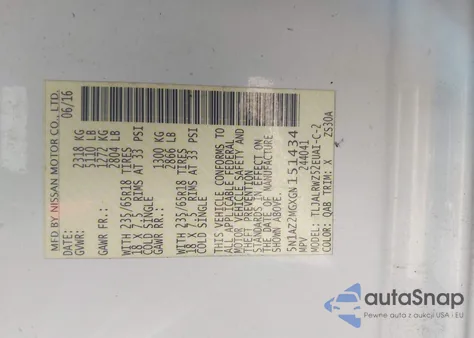 2016 Nissan Murano Sl from USA, damaged, VIN 5N1AZ2MGXGN151434